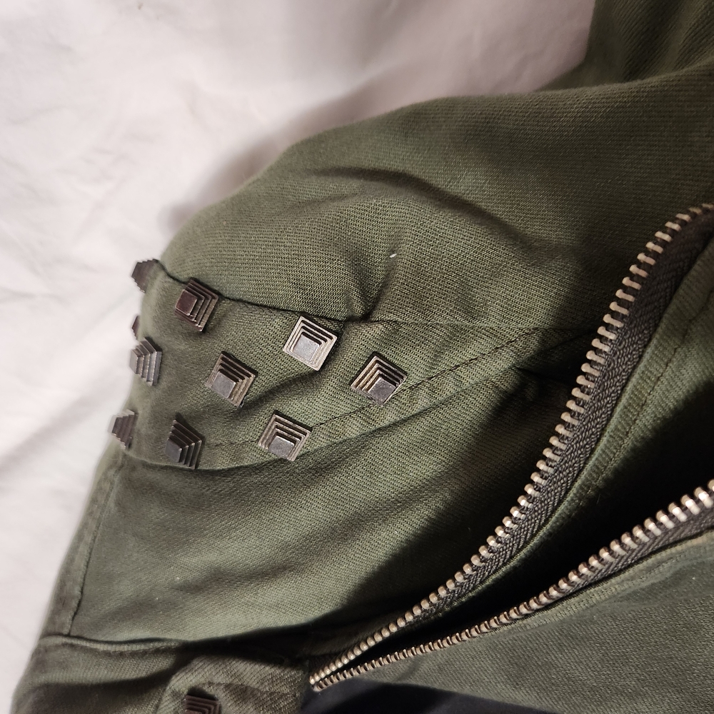 Olive Green Studded Jacket - Picture 3 of 9